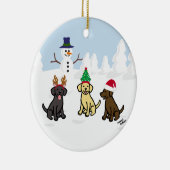 Aangepaste drie labradors en Snowman Keramisch Ornament (Rechts)