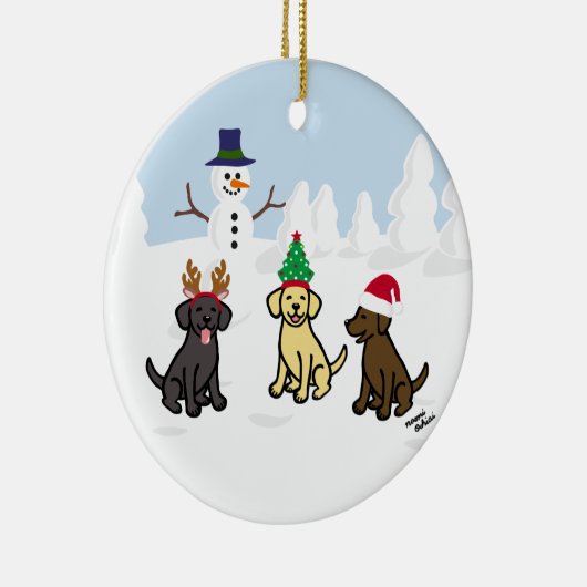 Aangepaste drie labradors en Snowman Keramisch Ornament (Rechts)