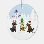 Aangepaste drie labradors en Snowman Keramisch Ornament (Links)