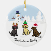 Aangepaste drie labradors en Snowman Keramisch Ornament (Achterkant)