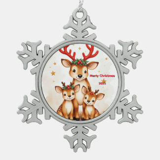 Aangepaste drie rendieren tin sneeuwvlok ornament
