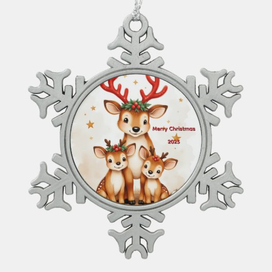 Aangepaste drie rendieren tin sneeuwvlok ornament (Voorkant)