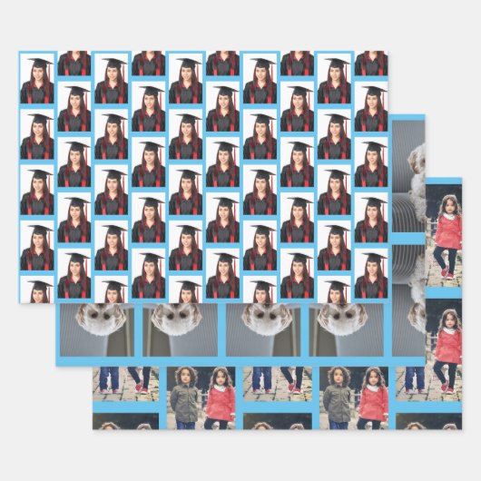 Aangepaste drie unieke foto's inpakpapier vel (Set)