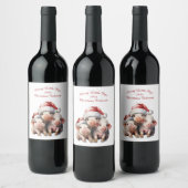 Aangepaste Drie Vrolijke Kleine Varkens Kerstvakan Wijn Etiket (Flessen)