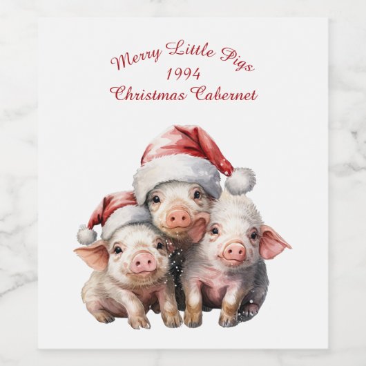 Aangepaste Drie Vrolijke Kleine Varkens Kerstvakan Wijn Etiket (Enkel label)
