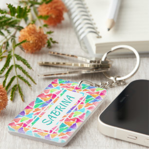 Aangepaste driehoeken veelhoek Waterverf Sleutelhanger