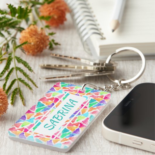 Aangepaste driehoeken veelhoekige Waterverf Sleutelhanger (Voorkant Rechts)