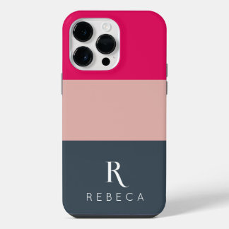 Aangepaste driekleurige blok Blush Roze Framboosgr iPhone 14 Pro Max Hoesje