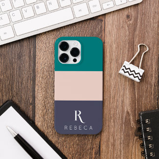 Aangepaste driekleurige blok Blush Roze Teal Rose iPhone 14 Pro Max Hoesje