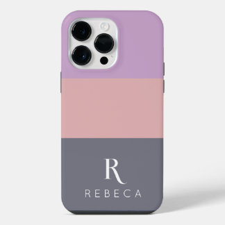 Aangepaste driekleurige blok lila oranje grijs pas iPhone 14 pro max hoesje