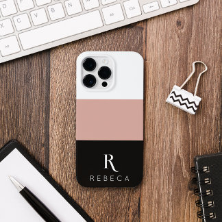 Aangepaste driekleurige blok roze goud wit zwart iPhone 14 pro max hoesje