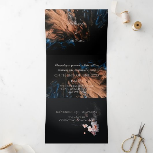 Aangepaste drieledige uitnodiging voor bruiloft (Binnen)