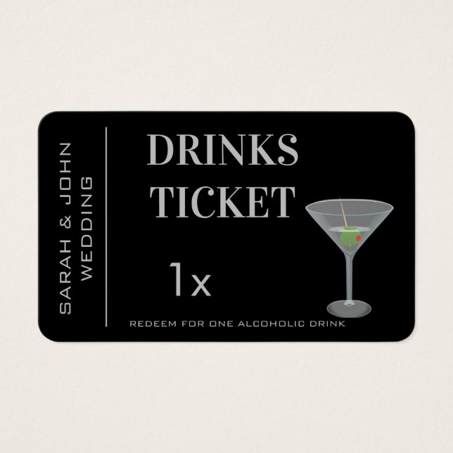 Aangepaste Drink Ticket Wedding Reception Visitekaartje (Voorkant)