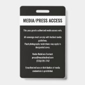 Aangepaste Druk Media Toegang Concert Festival Wit Badge (Achterkant)