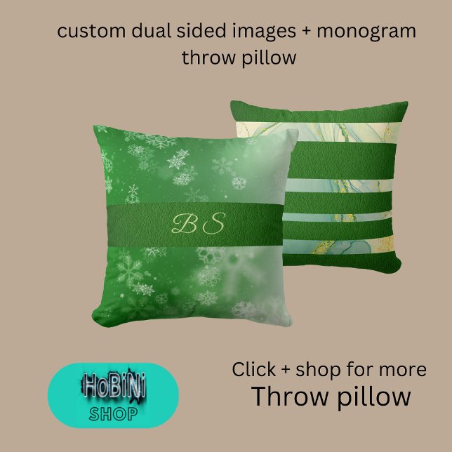 Aangepaste dubbelzijdige afbeeldingen + monogram kussen (custom dual sided images + monogram throw pillow)