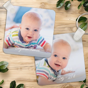Aangepaste Dubbelzijdige Baby 2 Fotonaam Geboortes Sleutelhanger