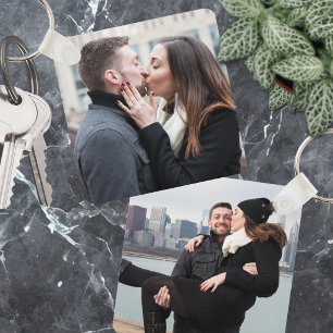 Aangepaste dubbelzijdige cadeau met twee foto's sleutelhanger