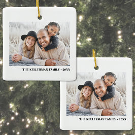 Aangepaste dubbelzijdige familie-kerstboom met twe keramisch ornament
