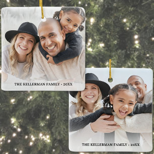 Aangepaste dubbelzijdige familie kerstkaart met tw keramisch ornament