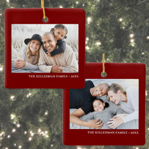 Aangepaste dubbelzijdige familie kerstkaart met tw keramisch ornament