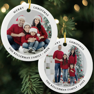 Aangepaste dubbelzijdige familie kerstkaart met tw keramisch ornament