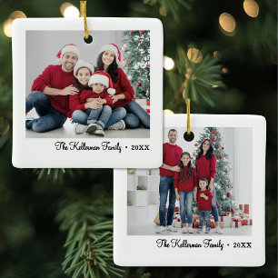 Aangepaste dubbelzijdige familie kerstkaart met tw keramisch ornament