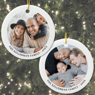 Aangepaste dubbelzijdige familie Kerstmis met twee Keramisch Ornament