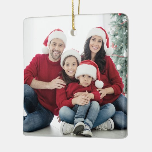 Aangepaste Dubbelzijdige Familie Twee Foto Kerstmi Keramisch Ornament (Links)
