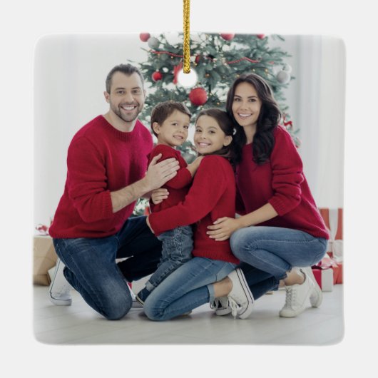 Aangepaste Dubbelzijdige Familie Twee Foto Kerstmi Keramisch Ornament (Achterkant)