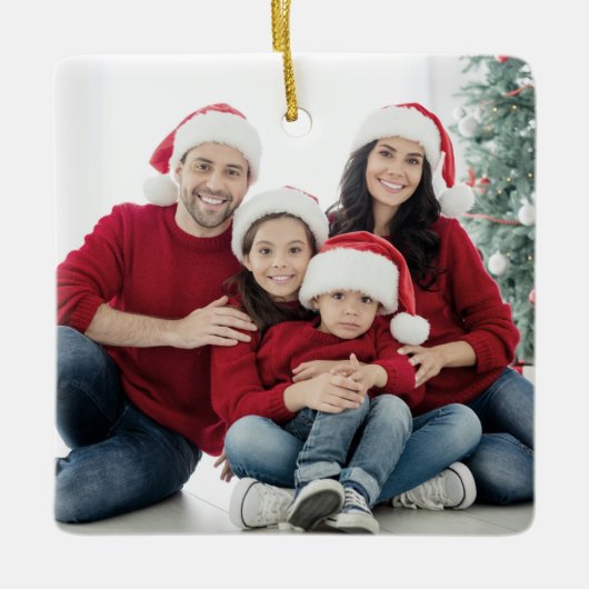 Aangepaste Dubbelzijdige Familie Twee Foto Kerstmi Keramisch Ornament (Voorkant)