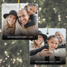 Aangepaste dubbelzijdige familie twee foto Kerstmi Keramisch Ornament