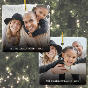 Aangepaste dubbelzijdige familie twee foto Kerstmi Keramisch Ornament