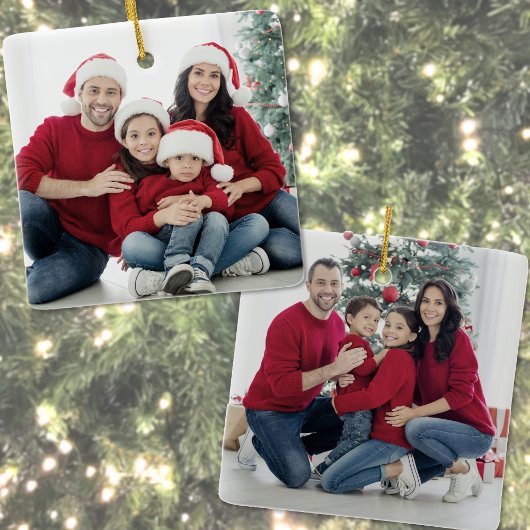 Aangepaste Dubbelzijdige Familie Twee Foto Kerstmi Keramisch Ornament