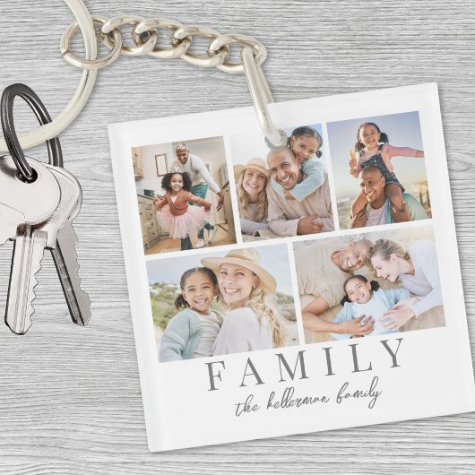 Aangepaste dubbelzijdige familiefoto sleutelhanger