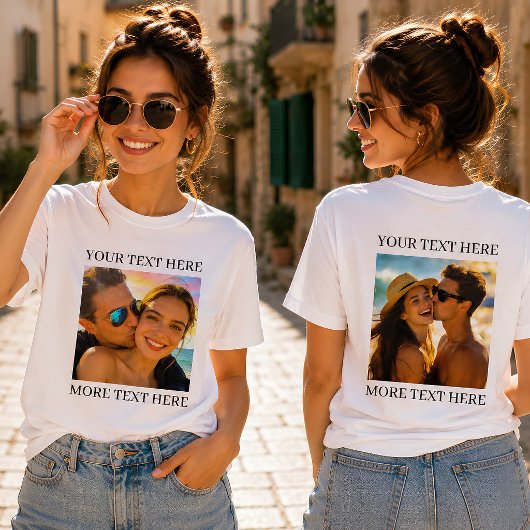 Aangepaste dubbelzijdige foto en tekst t-shirt