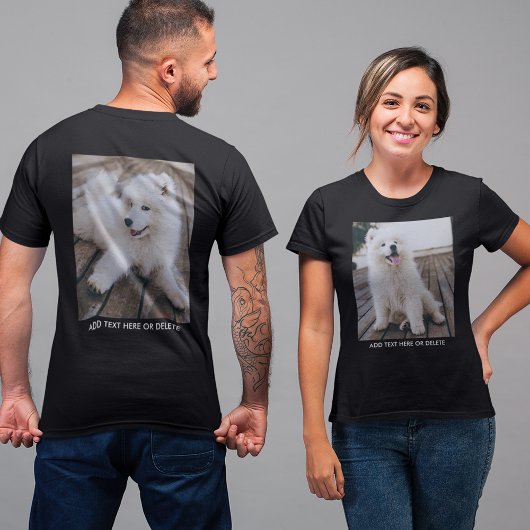 Aangepaste dubbelzijdige foto-tekst t-shirt