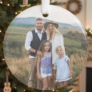 Aangepaste dubbelzijdige gezins- twee foto Kerstmi Ornament