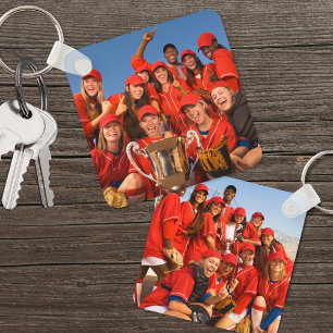 Aangepaste dubbelzijdige sport team twee foto sleutelhanger