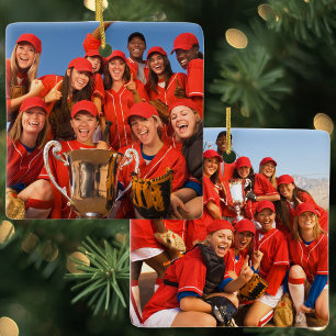 Aangepaste dubbelzijdige sportatleet twee foto keramisch ornament