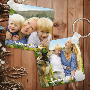 Aangepaste dubbelzijdige twee foto familie Huisdie Sleutelhanger