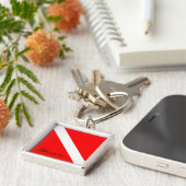 Aangepaste duiker naar beneden SCUBA vlag Rood en  Sleutelhanger (Zijkant)