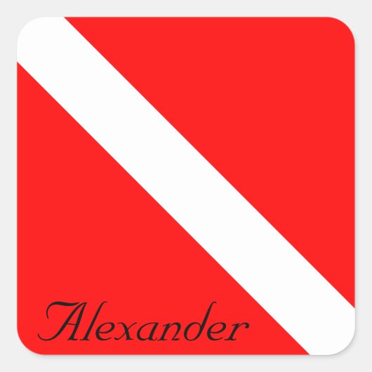 Aangepaste duiker naar beneden SCUBA-vlag Rood en Vierkante Sticker (Voorkant)