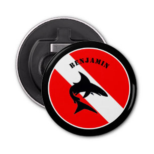 Aangepaste duikvlag en haai button flesopener