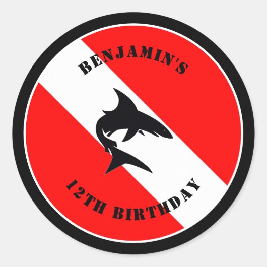 Aangepaste duikvlag en haai ronde sticker (Voorkant)