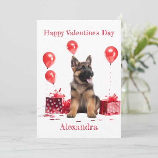 Aangepaste Duitse herder met geschenkdozen Valenti Feestdagenkaart (Staand voorkant)
