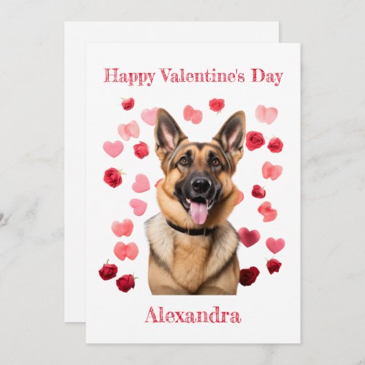 Aangepaste Duitse herder met harten Valentijn Feestdagenkaart (Voorkant / Achterkant)