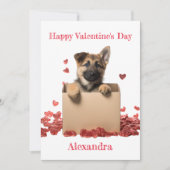 Aangepaste Duitse Herder Pup in een Box Valentijn Feestdagenkaart (Voorkant)