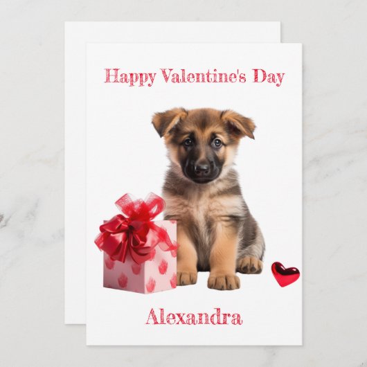 Aangepaste Duitse Herder Puppy met Gift Valentijn Feestdagenkaart (Voorkant / Achterkant)