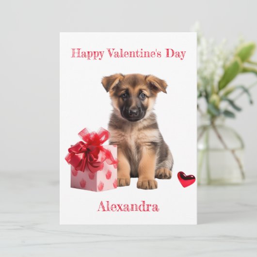 Aangepaste Duitse Herder Puppy met Gift Valentijn Feestdagenkaart (Staand voorkant)
