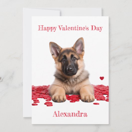 Aangepaste Duitse Herder Puppy op Harten Valentijn Feestdagenkaart (Voorkant)